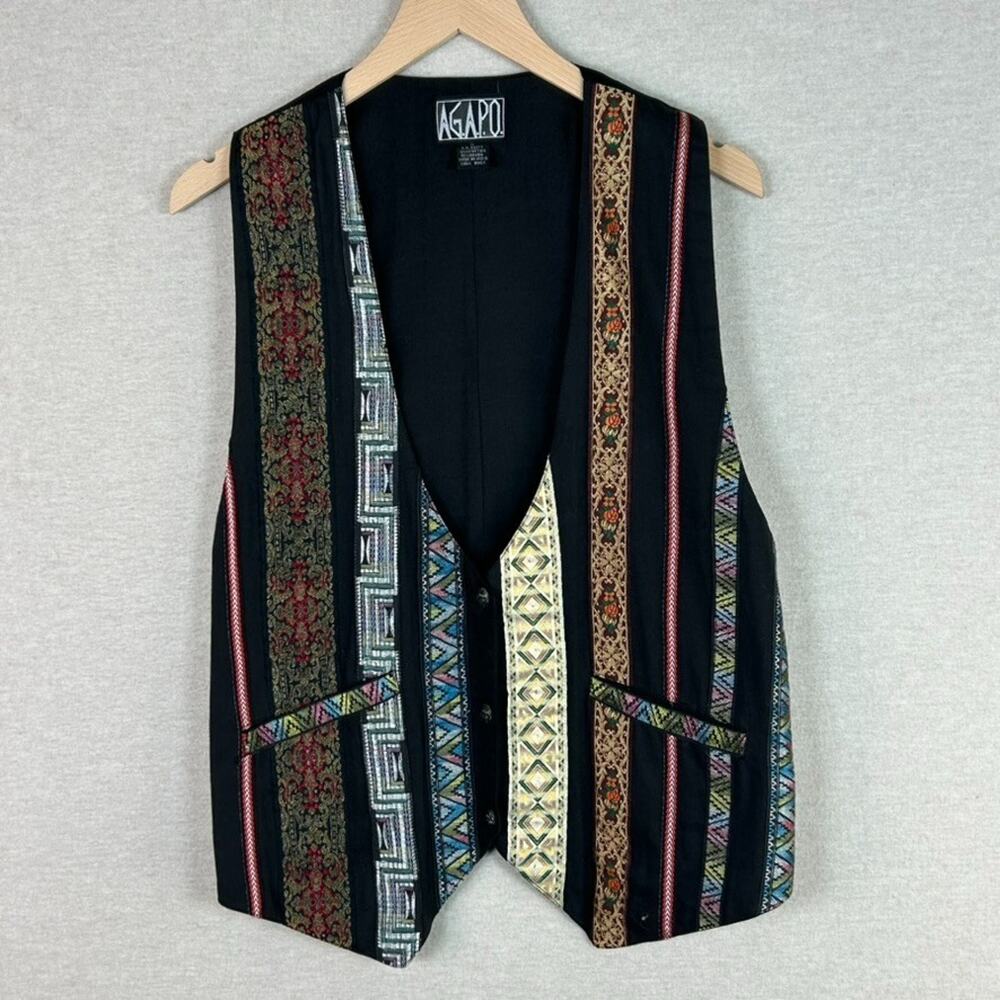 Vintage‎ Agapo Womens Boho Vest Size S Western 90s Aztec Button Causal Abstract